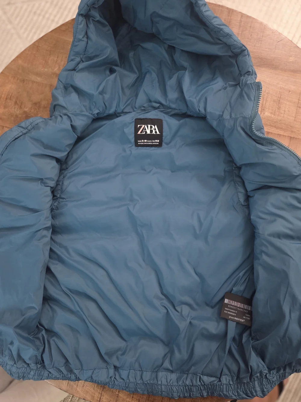 Zara Teal/blue Quilted Hooded Puffer Vest Kids Size 10/12